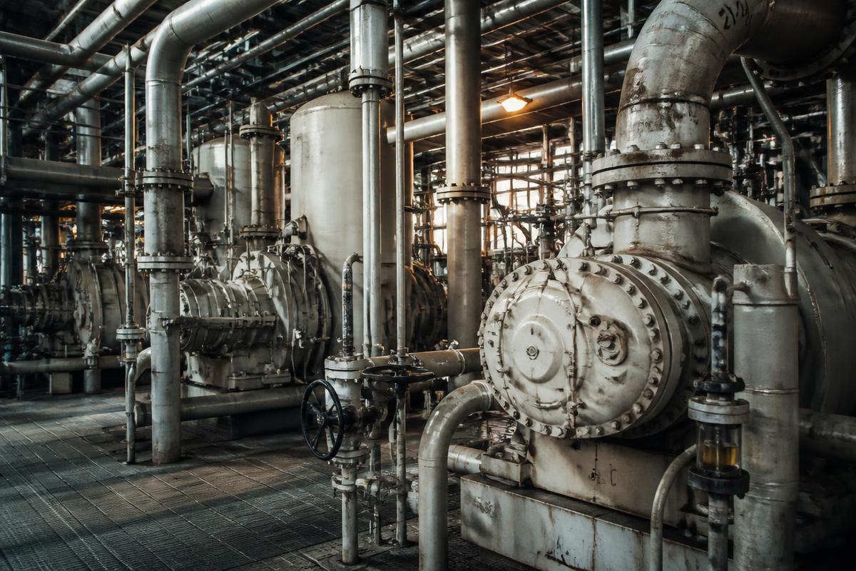 Rotating equipment and piping inside a gas processing facility